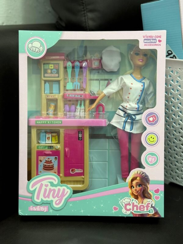 MUÑECA TINY COCINERA + SU COCINA COMPLETA CON ACCESORIOS - Image 2
